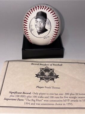 Frank Thomas Commemorative Baseball Ball Photo Stats Record Breakers Ball Stand